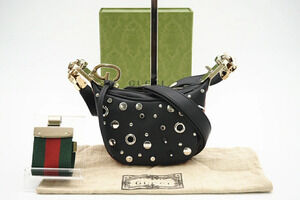 Gucci leather studded shoulder bag Gold Silver Black